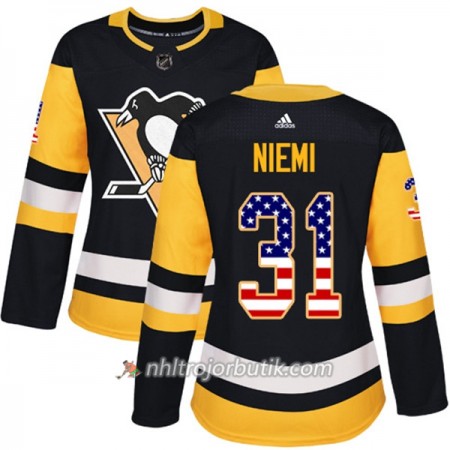 Dame Ishockey Pittsburgh Penguins Tröja Antti Niemi 31 Adidas 2017-2018 Svart USA Flag Fashion Authentic